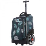Troler scolar KidsCare Frunze, Verde, Maner Telescopic, Roti Mari, Tesatura 600D Hidrofug, 51x35x27cm