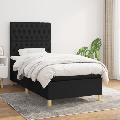 vidaXL Pat box spring cu saltea, negru, 90x190 cm, textil foto