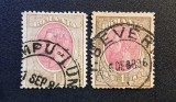 Regele Carol I ("Spic de Gr&acirc;u" / Bicolor) - 1 LEU Brun-Auriu &amp; Roz (Ștampile Spectaculoase "C&Acirc;MPULUNG 1894" &amp; "SEVERIN 1896") RO2