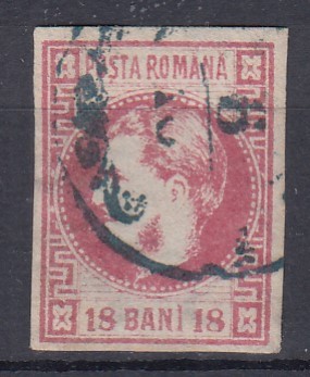 ROMANIA 1868 LP 24 REGELE CAROL I CU FAVORITI 18 BANI ROSU STAMPILAT foto