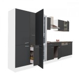 Mobilă de bucătărie Leziter Yorki 370 modulară cu frigider, corp alb și fațadă antracit, 370cm