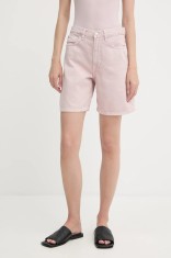 Samsoe Samsoe pantaloni scurți jeans SASHELLY culoarea roz, uni, high waist, F25200013 foto
