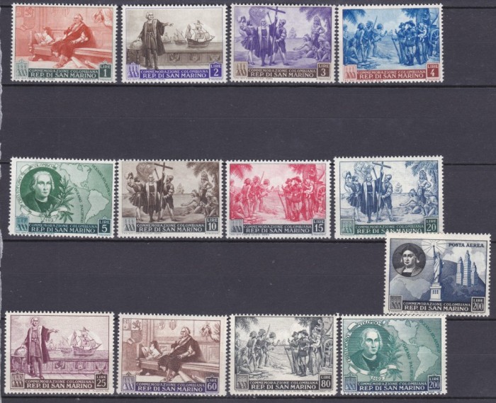 DB1 San Marino 1952 Aniversare Columb Corabii Descoperire America Statuia Libertatii 13 v. MNH