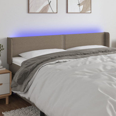vidaXL Tăblie de pat cu LED, gri taupe, 203x16x78/88 cm, textil foto