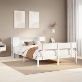 VidaXL Pat cu bibliotecă fără saltea, alb, 160x200 cm, lemn masiv pin 3321779