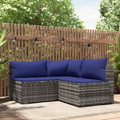 vidaXL Set mobilier de grădină cu perne, 3 piese, gri, poliratan 319844 foto