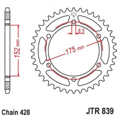 Pinion spate 57 dinti pas lant 428 – Yamaha DT 125 R - DT 125 RH - WR 125 R - WR 125 X