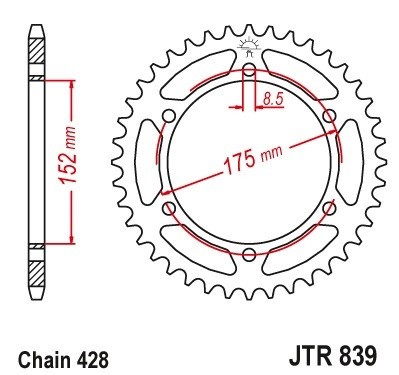 Pinion spate 52 dinti pas lant 428 &amp;ndash; Yamaha DT 125 R - DT 125 RH - WR 125 R - WR 125 X foto