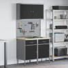 VidaXL Set dulap unelte &amp; panou c&acirc;rlige, 5 piese, negru, MDF &amp; metal