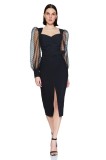 Rochie midi neagra de dama cu maneca lunga din tulle Carla - S(36)