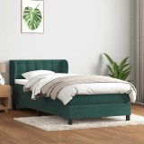 VidaXL Pat box spring cu saltea, verde &icirc;nchis, 80x220 cm, catifea