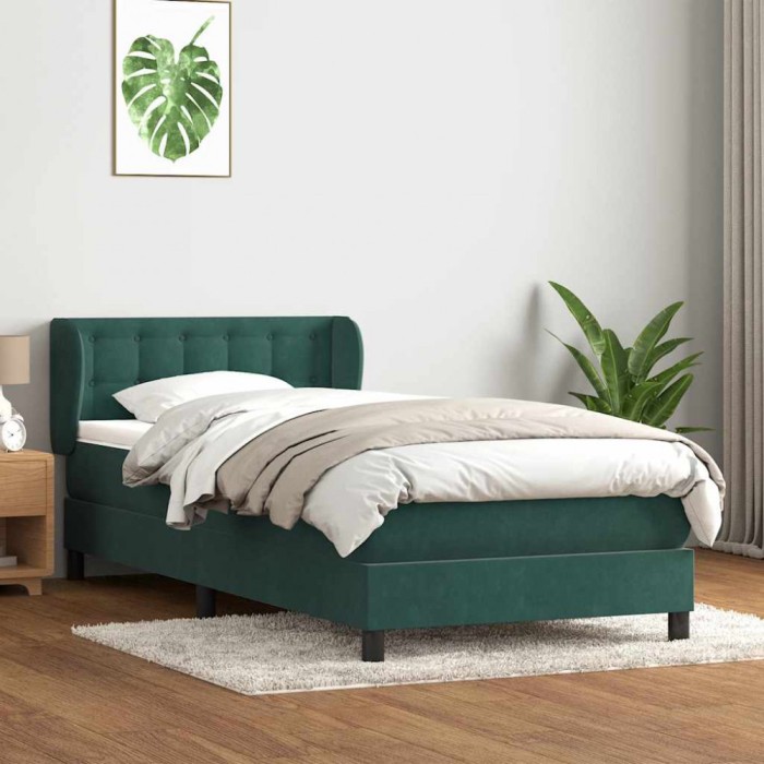 vidaXL Pat box spring cu saltea, verde &icirc;nchis, 80x220 cm, catifea 3317886