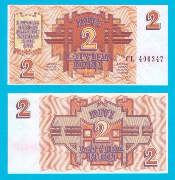 Letonia (Latvia) (p#36) 2 Ruble 1992 UNC &#039;A 2-a emisie&#039; serie: CL 406347