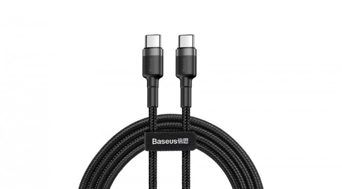 Baseus Cablu de date și &icirc;ncărcare Baseus Type-C USB C la USB C Cafule PD2.0 60W 20V 3A 1m Gri Negru (CATKLF-GG1)