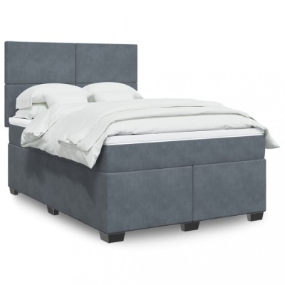 vidaXL Pat box spring cu saltea, gri &amp;icirc;nchis, 140x200 cm, catifea 3293225 foto