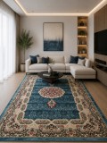Covor Queen 12165, Marime 80 X 150 cm,Turcoaz, Inaltime Fir 4 mm, Antialergic, Polipropilena, Living, Dormitor, Sufragerie, Birou