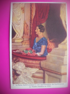 HOPCT 6405 LA REPREZENTATIE BINEFACERE TEATRUL MOLIERE -1933-REGINA ASTRID-FAMILIA REGALA BELGIA-CROMO LITHO-CIOCOLATA COTE D&amp;#039;OR foto