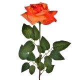 Floare Artificială Trandafir, Model Picături de Rouă, Portocaliu/Galben, 63cm, Oem