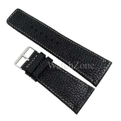 Curea ceas piele neagra cusatura alba HANDMADE 34mm foto