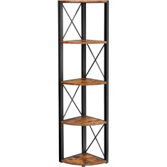 VASAGLE Biblioteca de colt cu 5 etaje, cadru metalic, stil industrial, 30x30x160 cm, maro rustic Household NewTrend