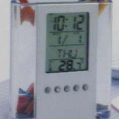 Ceas de birou suport pixuri cu calendar si termometru foto