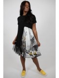 Cumpara ieftin ROCHIE MIDI ASIMETRICA CU MANECA SCURTA SI TUL SERENDIPTY TALIE UNICA Multicolora