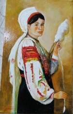 Tablou fata cu fuior semnat Cimpoesu dupa Grigorescu.
