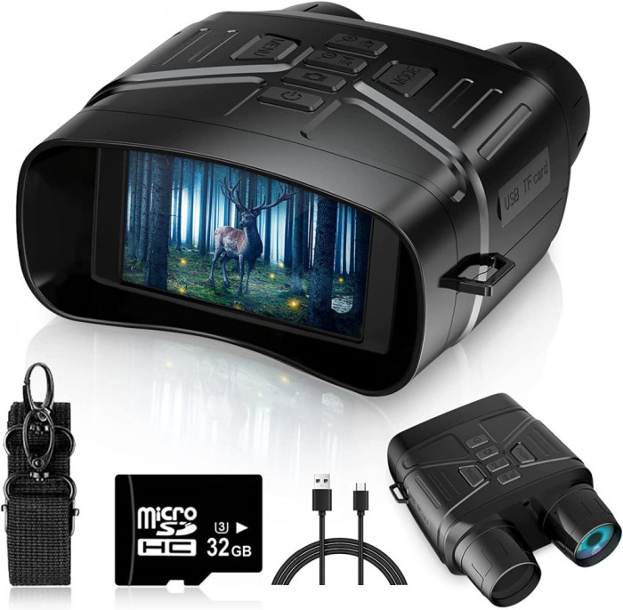 Binoclu digital night vision, inregistrare video 4k, zoom reglabil, 32GB, negru