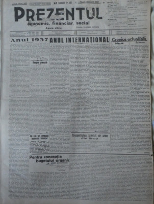 Ziarul Prezentul economic, financiar, social, 1 Ianuarie 1937 foto