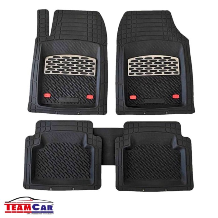 Covorașe Auto Universale TEAMCAR&reg; Safir, Set 4 Piese, Negru/Argintiu, Tip Tavă, Ad&acirc;ncime 3 cm, Compatibil Hatchback, Sedan, SUV