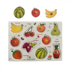 Puzzle Incastru din lemn cu Fructe in limba romana, 10 piese, 7toys