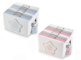 Cumpara ieftin Set 2 albume foto 2 x 6 compartimente din lemn alb roz albastru 21 cm x 17 cm x 13 h