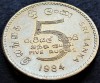 Moneda exotica 5 RUPII - SRI LANKA, anul 1984 * cod 2134 = A.UNC, Asia