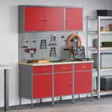vidaXL Set banc de lucru, 8 piese, roșu, oțel