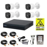 Sistem supraveghere complet de exterior Dahua 4 camere 2MP IR 20m Lentila 3.6mm, DVR 4 canale 1080N/720p WizSense, accesorii montaj, HDD 500GB + CADOU