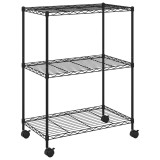 Raft depozitare cu roti, 3 niveluri, negru, 60x35x81cm, 150 kg