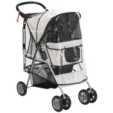 PawHut Cărucior Pliabil pentru C&acirc;ini p&acirc;nă la 10 kg cu Copertină &Icirc;mpotriva Ploii, 75x45x97 cm, Gri | Aosom Romania