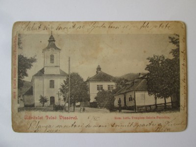 Rara! Viseu de Sus(Maram.):Biserica Greco-Catolica si scoala,c.pos.clasica 1901 foto