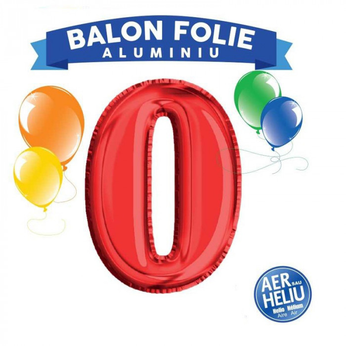 Balon, folie aluminiu, rosu, cifra 0, inaltime 81 cm