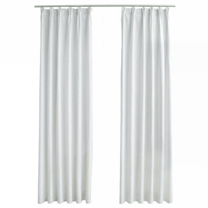 Draperii opace cu carlige, 2 buc., alb ivoriu, 140 x 225 cm