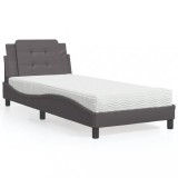 vidaXL Pat cu saltea, gri, 80x200 cm, piele ecologică