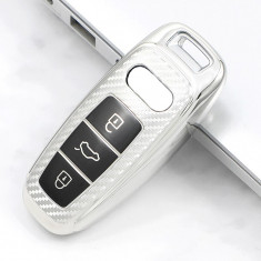 Husa Cheie Audi Q8 A8 SmartKey TPU+PC Silver Carbon AutoProtect KeyCars foto