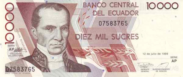 Ecuador 10,000 Sucres 12.07.1999 - (series AP) - P-127e UNC !!!
