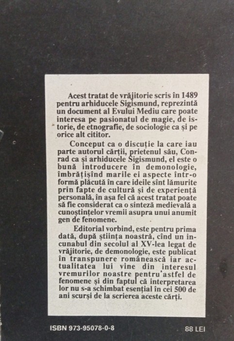 Despre vrajitoare si prezicatoare Ulric Molitor