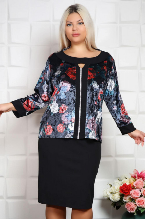 Bluza din catifea Dona Negru - 48Marimea