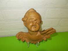 INGERAS vechi sculptat manual in LEMN , HERUVIM , superb , tema religioasa - SCULPTURA inger
