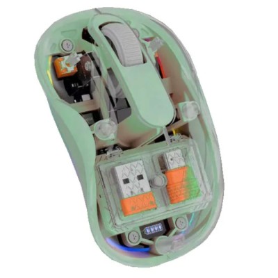 Mouse Nou M333, 2400dpi, 3 Butoane, Indicator Nivel Baterie, Transparent, RGB, Verde, USB-A + USB-C, Wireless + Bluetooth foto