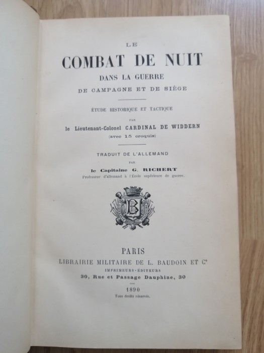 Combat de nuit dans la guerre de campagne et de si&eacute;ge, Cardinal de Widdern, 1890