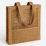 Geantă de paie shopping, 32x36x8 cm, Maro, CMCLASS