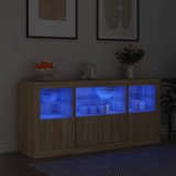 VidaXL Servantă cu lumini LED, stejar sonoma, 142,5x37x67 cm